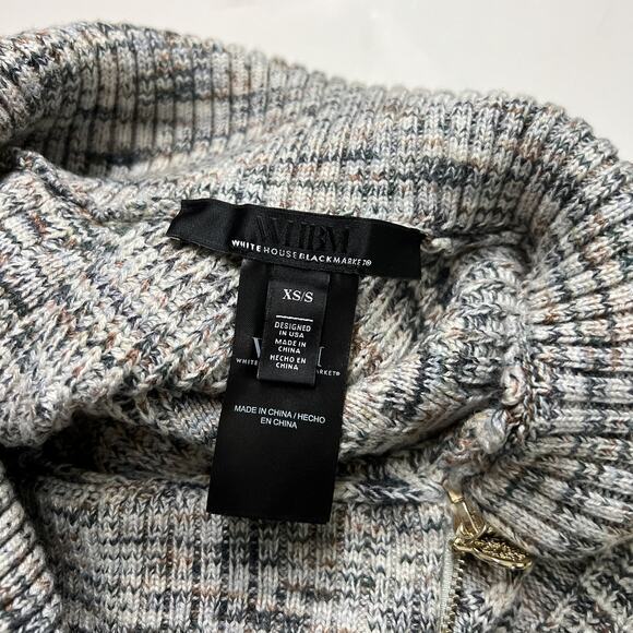 y2k style cream brown ribbed cable knit zip poncho wool blend sweater by whbm - Picture 6 of 7